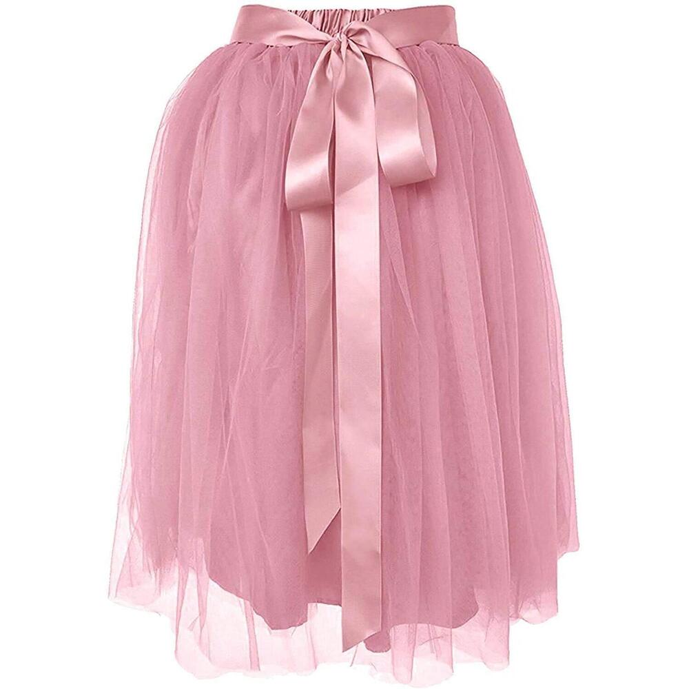 9182 Tulle Skirt Knee Length A Line Tutu Plus Size 20-26W Dirty Pink